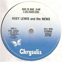 Huey Lewis & The News Bad Is Bad USED VINYL 12INCH PROMO 33 S RPM