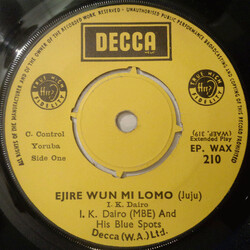 I.K. Dairo & His Blue Spots Ejire Wun Mi Lomo USED VINYL 7INCH 45 RPM EP