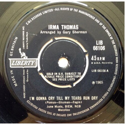 Irma Thomas I'm Gonna Cry Till My Tears Run Dry USED VINYL 7INCH 45 RPM