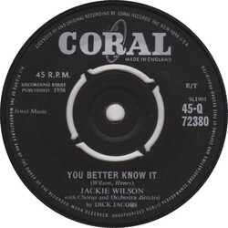Jackie Wilson You Better Know It / Never Go Away USED VINYL 7INCH 45 RPM SINGLE