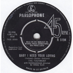 The Fourmost Baby I Need Your Loving Vinyl 7" USED