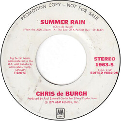 Chris de Burgh Summer Rain USED VINYL 7INCH 45 RPM PROMO STEREO MONO