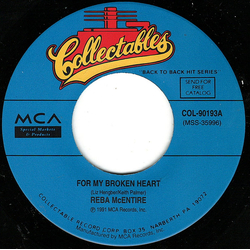 Reba McEntire For My Broken Heart Vinyl 7" USED