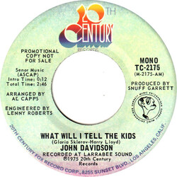 John Davidson What Will I Tell The Kids USED VINYL 7INCH 45 RPM PROMO STEREO MONO