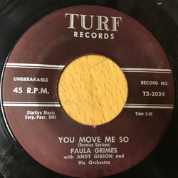 Paula Grimes / Andy Gibson And His Orchestra You Move Me So / It's Happenin' Baby USED VINYL 7INCH 45 RPM SINGLE