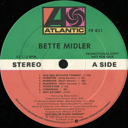Bette Midler Excerpts From Mud Will Be Flung Tonight! Vinyl LP USED
