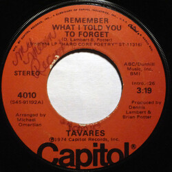 Tavares Remember What I Told You To Forget / My Ship VINYL 7" USED