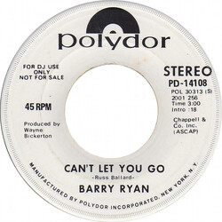 Barry Ryan Can't Let You Go USED VINYL 7INCH 45 RPM PROMO STEREO MONO