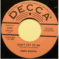 Jimmy Martin Don't Cry To Me USED VINYL 7INCH 45 RPM PROMO