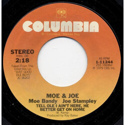 Moe Bandy & Joe Stampley Tell Ole I Ain't Here, He Better Get On Home USED VINYL 7INCH 45 RPM STYRENE STEREO