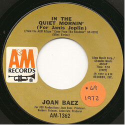 Joan Baez In The Quiet Mornin' (For Janis Joplin) USED VINYL 7INCH 45 RPM SINGLE