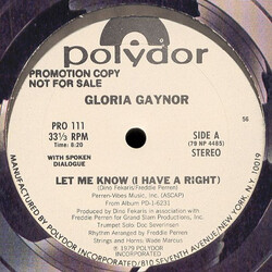 Gloria Gaynor Let Me Know (I Have A Right) USED VINYL 12INCH 33 S RPM PROMO