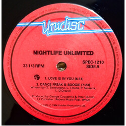 Nightlife Unlimited / Vivien Vee / Geraldine Hunt Love Is In You / Dance Freak & Boogie / Give Me A Break / Can't Fake The Feeling VINYL 12" USED