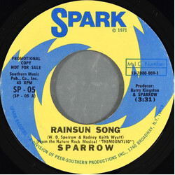 Sparrow (9) Rainsun Song USED VINYL 7INCH 45 RPM SINGLE PROMO STYRENE