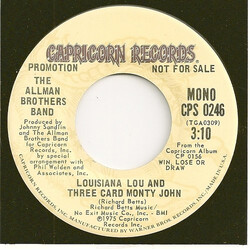 The Allman Brothers Band Louisiana Lou And Three Card Monty John USED VINYL 7INCH 45 RPM MONO PROMO