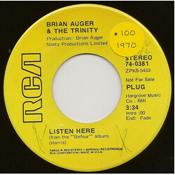 Brian Auger & The Trinity Listen Here / I Wanna Take You Higher USED VINYL 7INCH 45 RPM PROMO STEREO