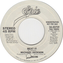 Michael Jackson Beat It USED VINYL 7INCH 45 RPM SINGLE PROMO STYRENE STEREO