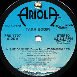 Taka Boom Night Dancin' USED VINYL 12INCH PROMO 33 S RPM