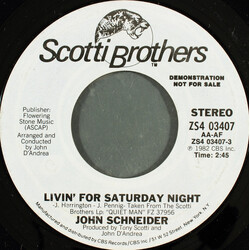 John Schneider Livin' For Saturday Night USED VINYL 7INCH 45 RPM PROMO STYRENE