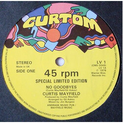 Curtis Mayfield No Goodbyes / Party, Party USED VINYL 12INCH 45 RPM SINGLE LIMITED EDITION SPECIAL EDITION STEREO