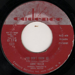 Lenny Welch You Don't Know Me / I Need Someone Vinyl 7" USED