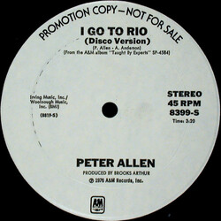 Peter Allen I Go To Rio (Disco Version) VINYL 12" USED