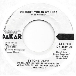 Tyrone Davis Without You In My Life Vinyl 7" USED