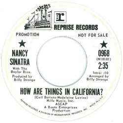 Nancy Sinatra How Are Things In California? Vinyl 7" USED