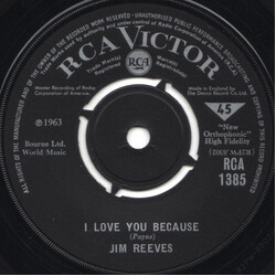 Jim Reeves I Love You Because USED VINYL 7INCH SINGLE 45 RPM