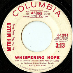 Mitch Miller And His Sing-Along Chorus Whispering Hope / Pine Cones And Holly Berries USED VINYL 7INCH SINGLE PROMO