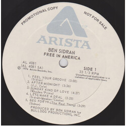 Ben Sidran Free In America Vinyl LP USED