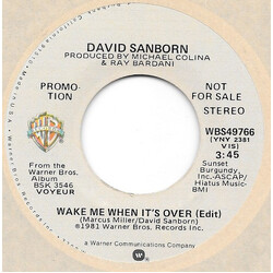 David Sanborn Wake Me When It's Over USED VINYL 7INCH 45 RPM PROMO