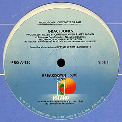 Grace Jones Breakdown USED VINYL 12INCH PROMO