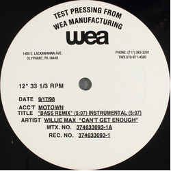 Willie Max Can't Get Enough USED VINYL 12INCH 33 S RPM TEST PRESSING