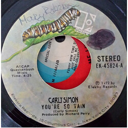 Carly Simon You're So Vain USED VINYL 7INCH 45 RPM SINGLE STYRENE STEREO