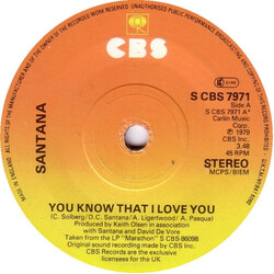 Santana You Know That I Love You / Aqua Marine USED VINYL 7INCH 45 RPM SINGLE STEREO