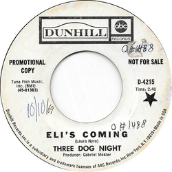 Three Dog Night Eli's Coming Vinyl 7" USED
