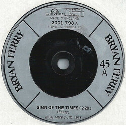 Bryan Ferry Sign Of The Times VINYL 7" USED