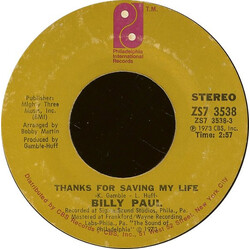 Billy Paul Thanks For Saving My Life USED VINYL 7INCH 45 RPM STYRENE