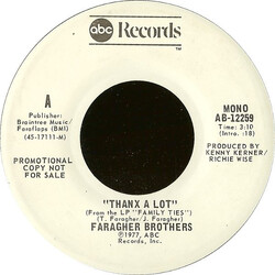 Faragher Bros Thanx A Lot USED VINYL 7INCH 45 RPM PROMO STEREO MONO