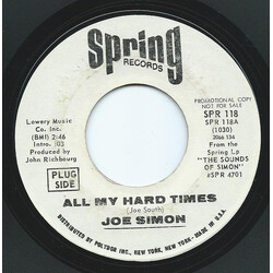 Joe Simon All My Hard Times / Georgia Blue USED VINYL 7INCH 45 RPM SINGLE PROMO STYRENE