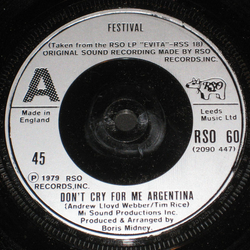 Festival (2) Don't Cry For Me Argentina Vinyl 7" USED
