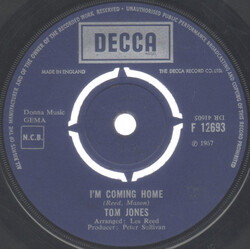 Tom Jones I'm Coming Home VINYL 7" USED