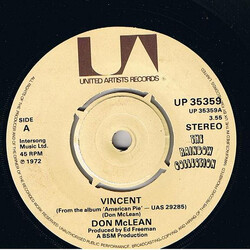 Don McLean Vincent USED VINYL 7INCH 45 RPM SINGLE REPRESS