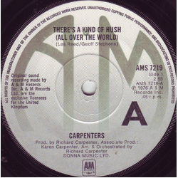 Carpenters There's A Kind Of Hush (All Over The World) Vinyl 7" USED