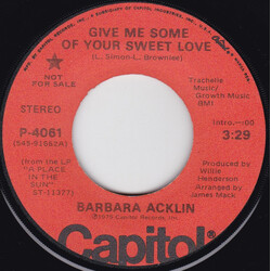Barbara Acklin Give Me Some Of Your Sweet Love USED VINYL 7INCH 45 RPM SINGLE PROMO STEREO MONO