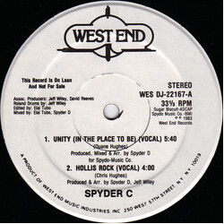 Spyder C Unity (In The Place To Be) USED VINYL 12INCH 33 S RPM PROMO STEREO