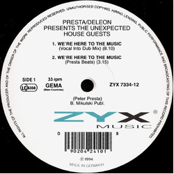 Peter Presta / Mark DeLeon / The Unexpected House Guests We're Here To The Music USED VINYL 12INCH 33 S RPM 45 RPM
