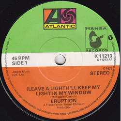 Eruption (4) (Leave A Light) I'll Keep My Light In My Window Vinyl 7" USED