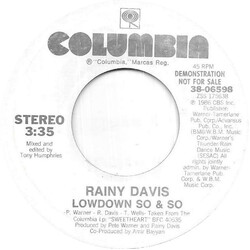 Rainy Davis Lowdown So & So USED VINYL 7INCH 45 RPM PROMO STYRENE STEREO